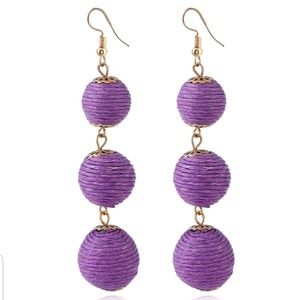 Bohemian Triple Ball Tassel Earrings Purple